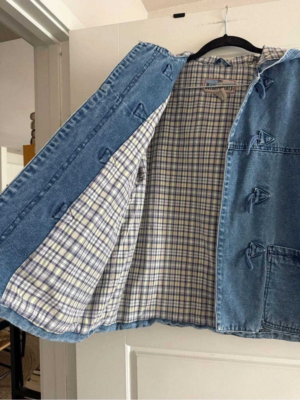Aeropostale vintage Blue and White Plaid Lined Denim jacket - Picture 5 of 8